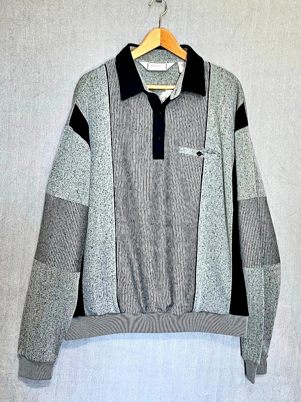 Classics by Palmland Men's Color Block Polo Gray Black Sweater Size XXL Vintage